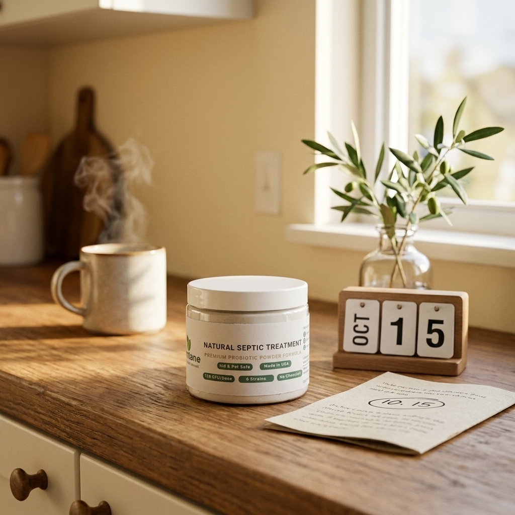 The Maintane jar on a kitchen counter next to a calendar showing next dose date.